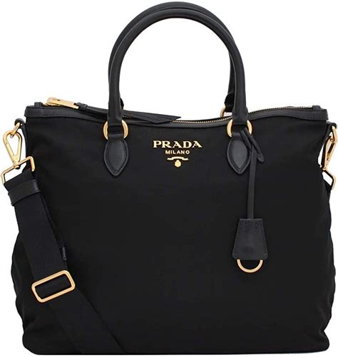 Prada Womens Two Way Black Tessuto Nylon Tote Crossbody 